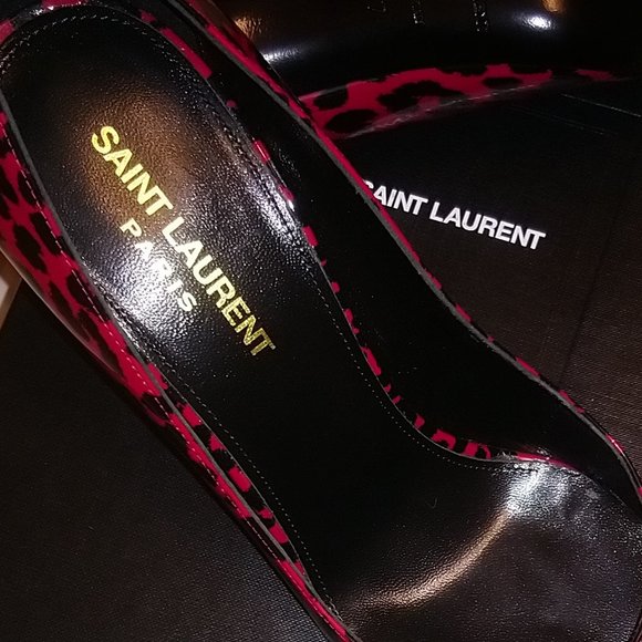 Saint Laurent ZOE 85MM Red Leopard Animal Print Patent Leather Pumps - Picture 6 of 12